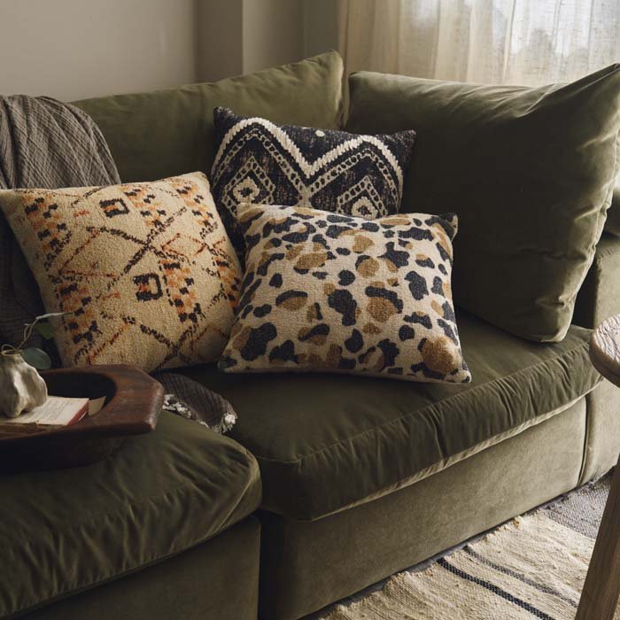 Patterned cushion bundle for modern look to your home decor. Abigail Ahern cushions in cool muted colours and vintage style patterns including animal print. 
