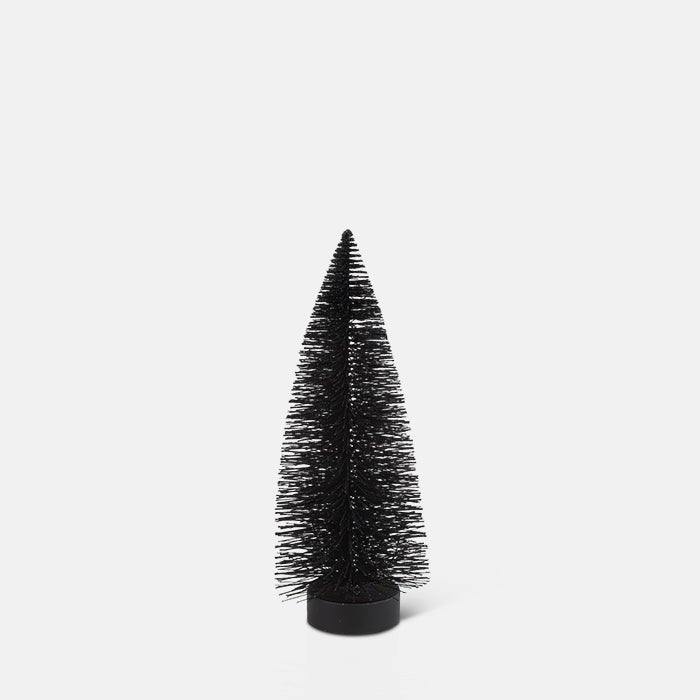 A festive decoration resembling a Christmas tree in black.