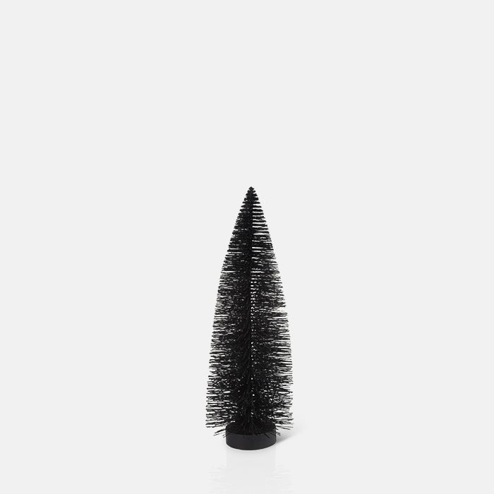 A festive decoration resembling a Christmas tree in black.
