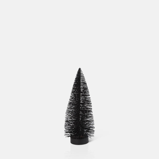 A festive decoration resembling a Christmas tree in black.