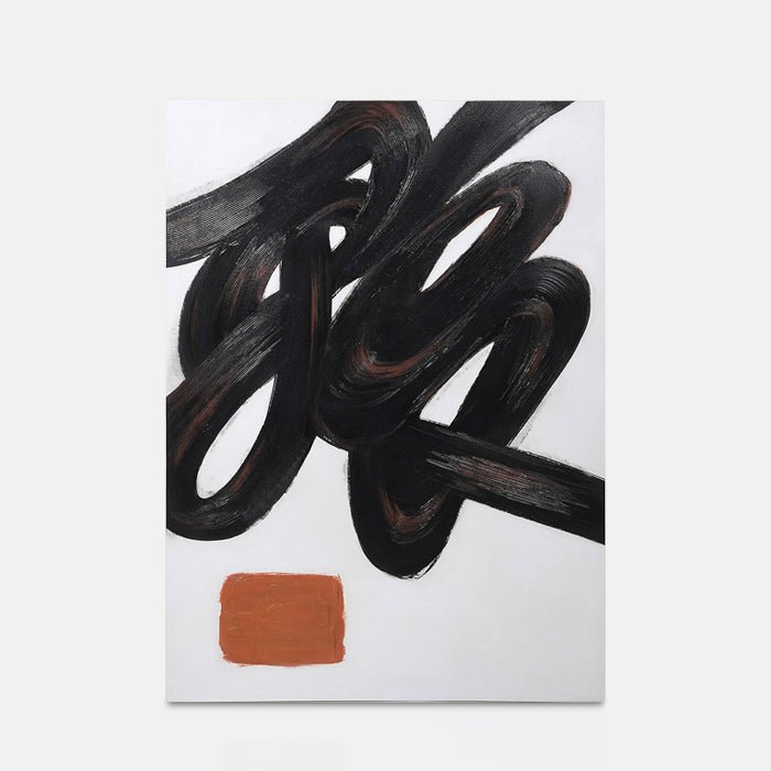 A cutout of the Romer Abstract Canvas, a white canvas with a black textured swirl.