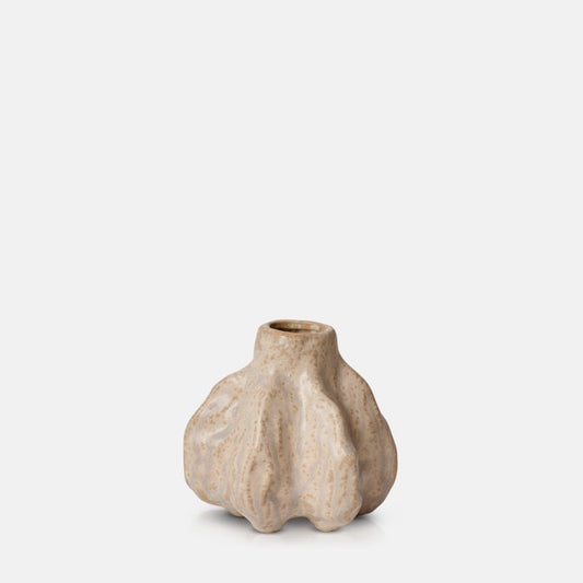 Small round, cream bud vase with organic texture