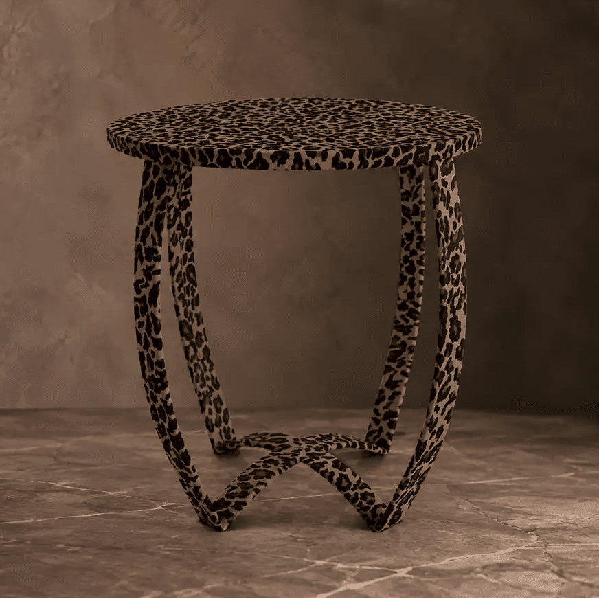 Savannah Leopard Print Side Table, Dark