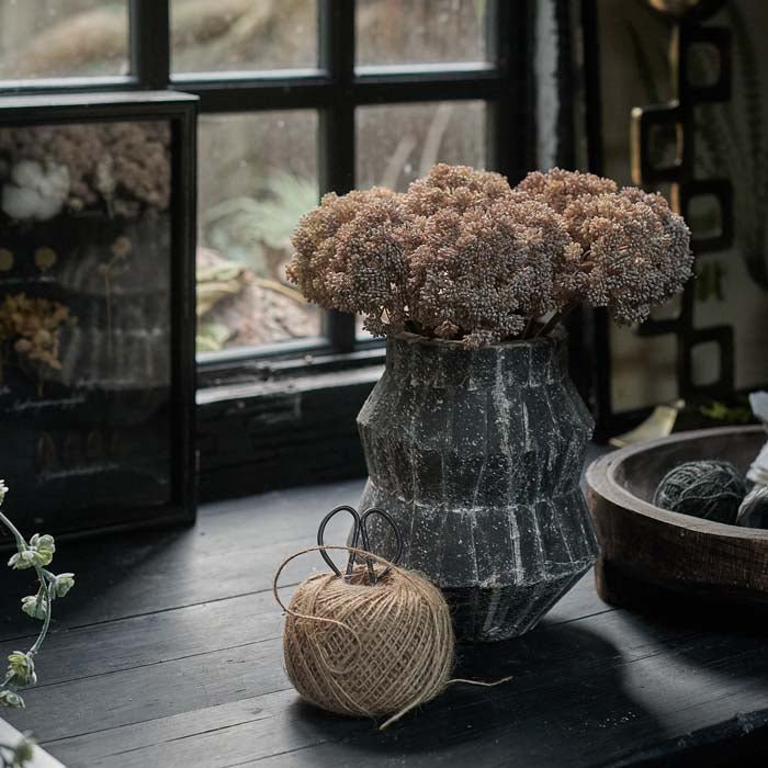 Artificial sedum cloud brown faux fake flower vase arrangement botanical realistic home decor