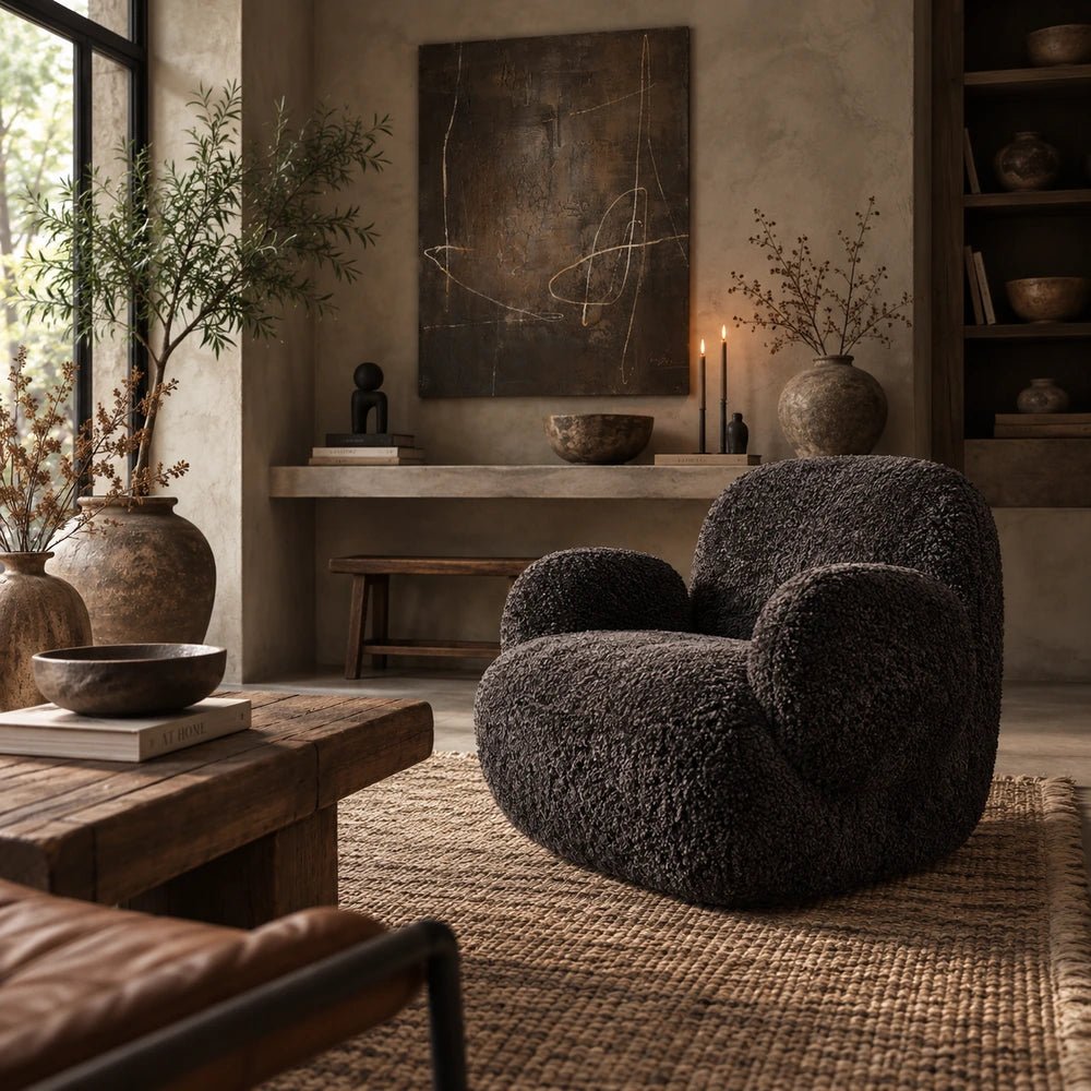Natasha Faux Shearling Curved Armchair, Charcoal