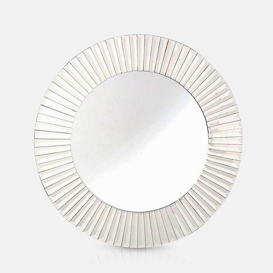 Large round wall mirror with a ribbed mirror frame
