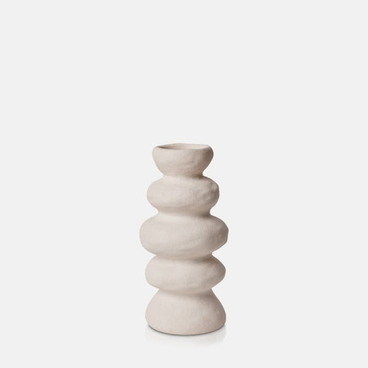 Tall, bubble shaped tiered vase in cream ceramic. Opaque vase in a unique organic shape. 