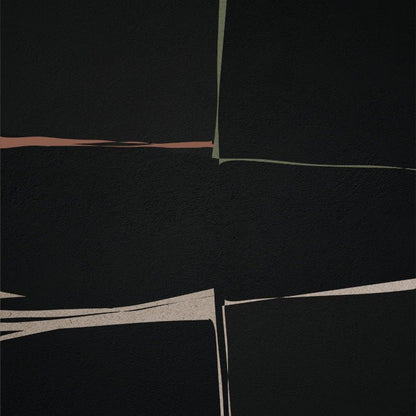 Green, red and brown lines on a black abstract print