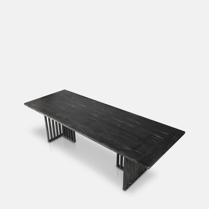 Black rectangular dining table with slatted legs