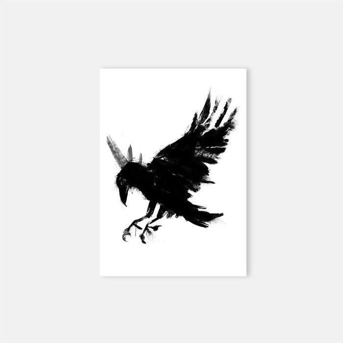 Sketchy drawing of a crow in black on white paper