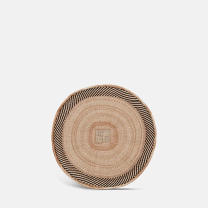 Round wall basket with natural centre and dark brown edge.