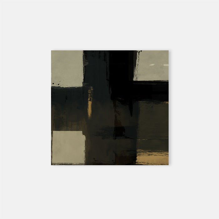 Square abstract brushstroke print in shades of black, grey and brown