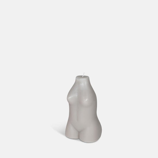 Female bust shaped candle in s light grey colour