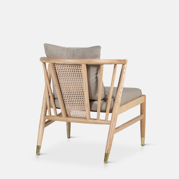 Contemporary wishbone wooden chair with grey cushioning
