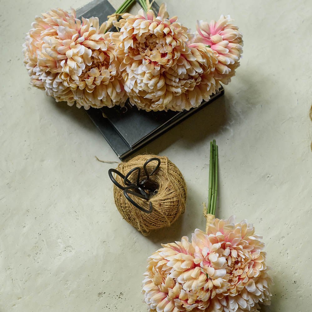 Artificial Chrysanthemum Bunch | Pink Faux Flowers | Peach