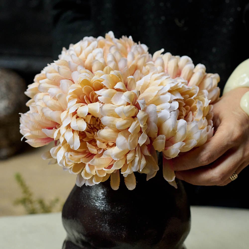 Artificial Chrysanthemum Bunch | Pink Faux Flowers | Peach