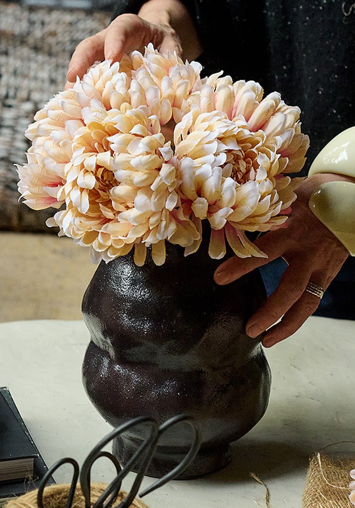 Artificial Chrysanthemum Bunch | Pink Faux Flowers | Peach