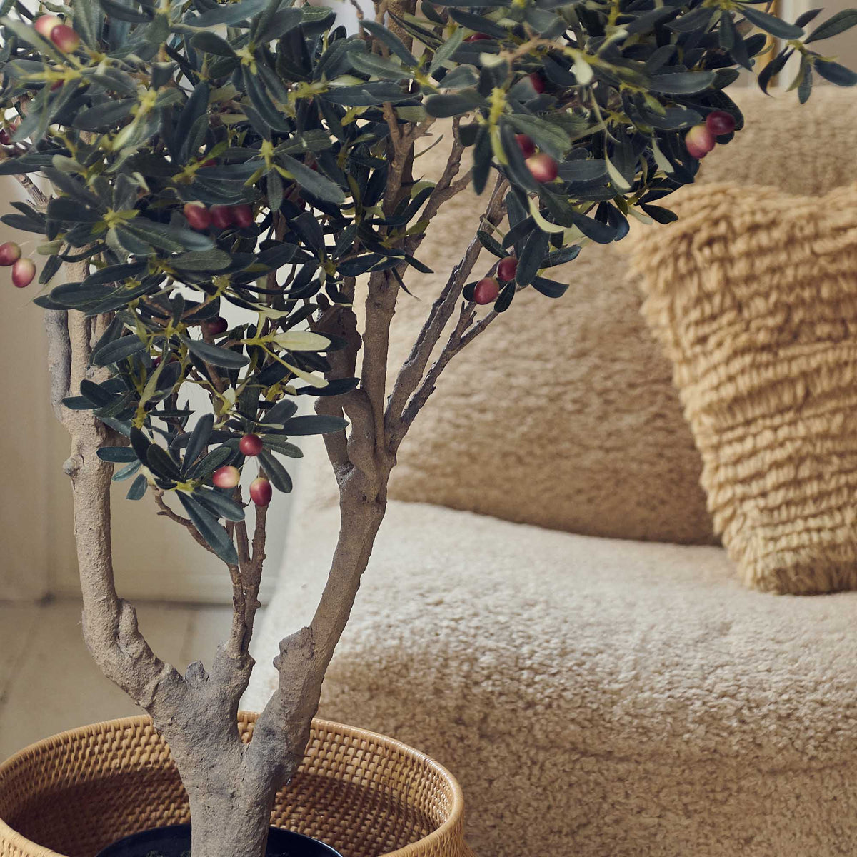 Artificial olive tree large potted faux fake plant green black pot realistic home decor tall