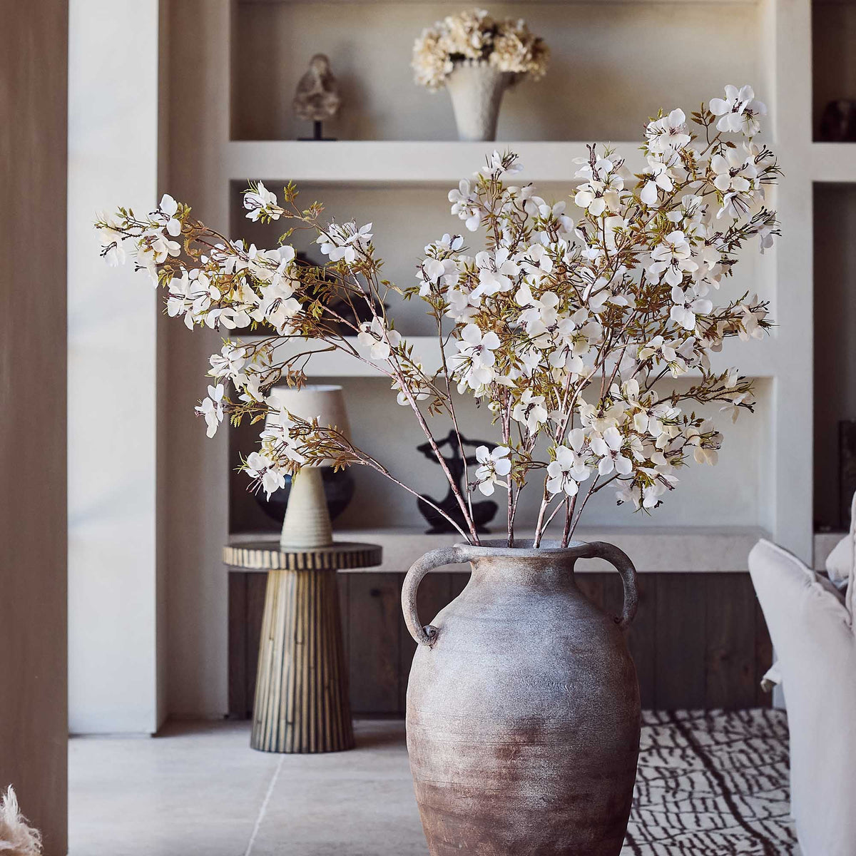 Artificial Prunus Blossom Bouquet, Cream
