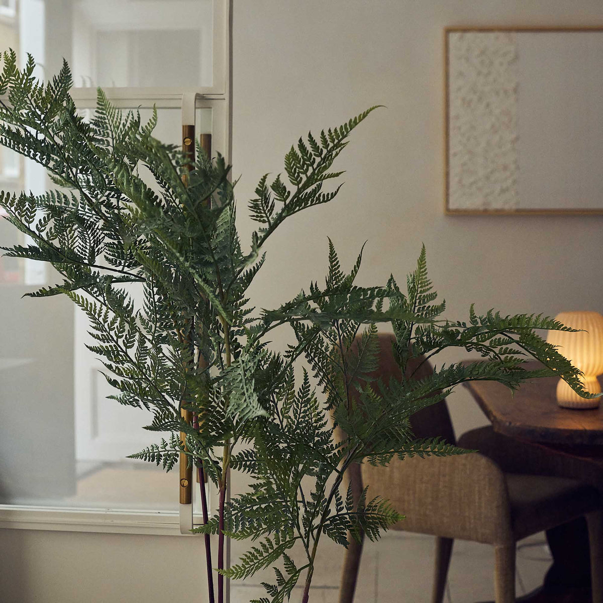 Artificial sword fern potted faux fake plant tall green fronds black pot realistic home decor