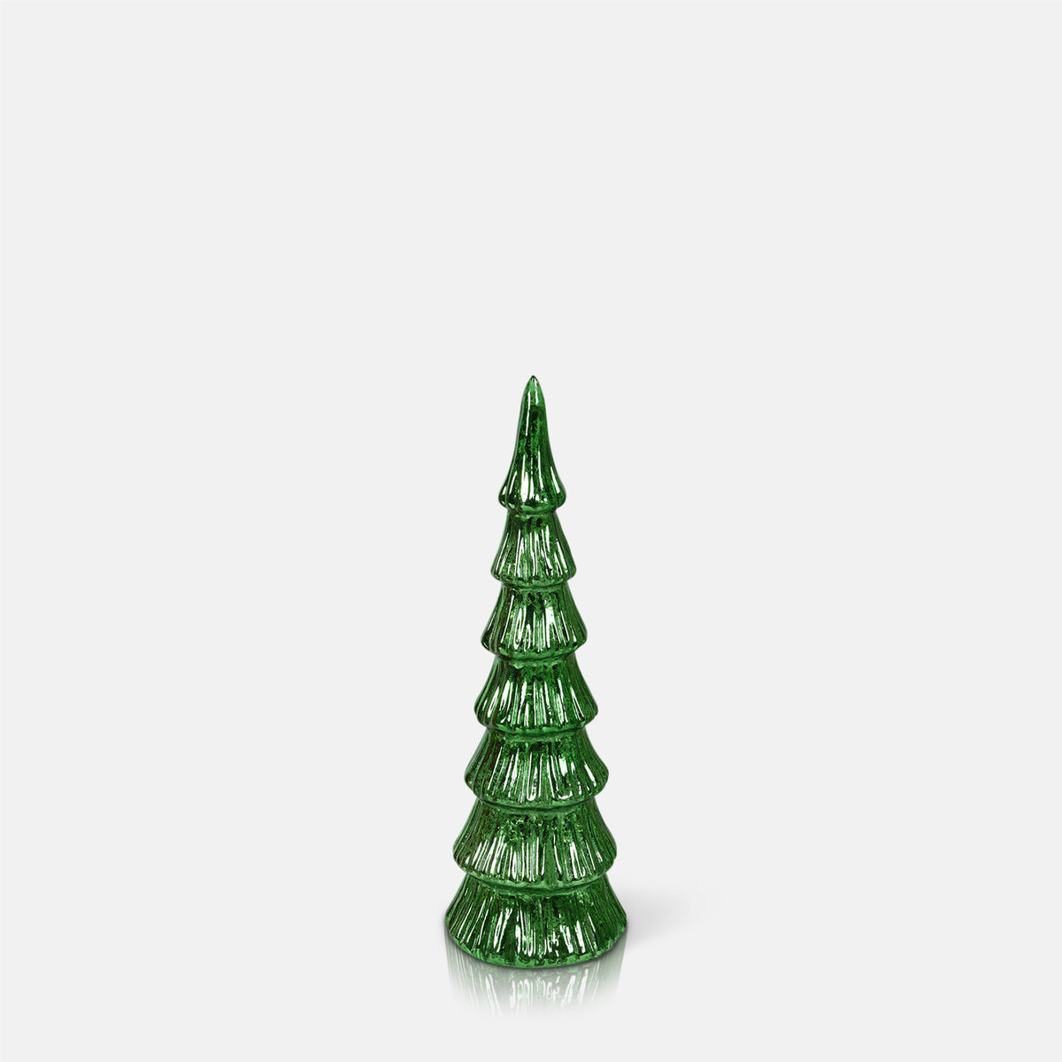 Aspen LED Lamp - Large, portable lamp with a festive tree design in rich green glass.