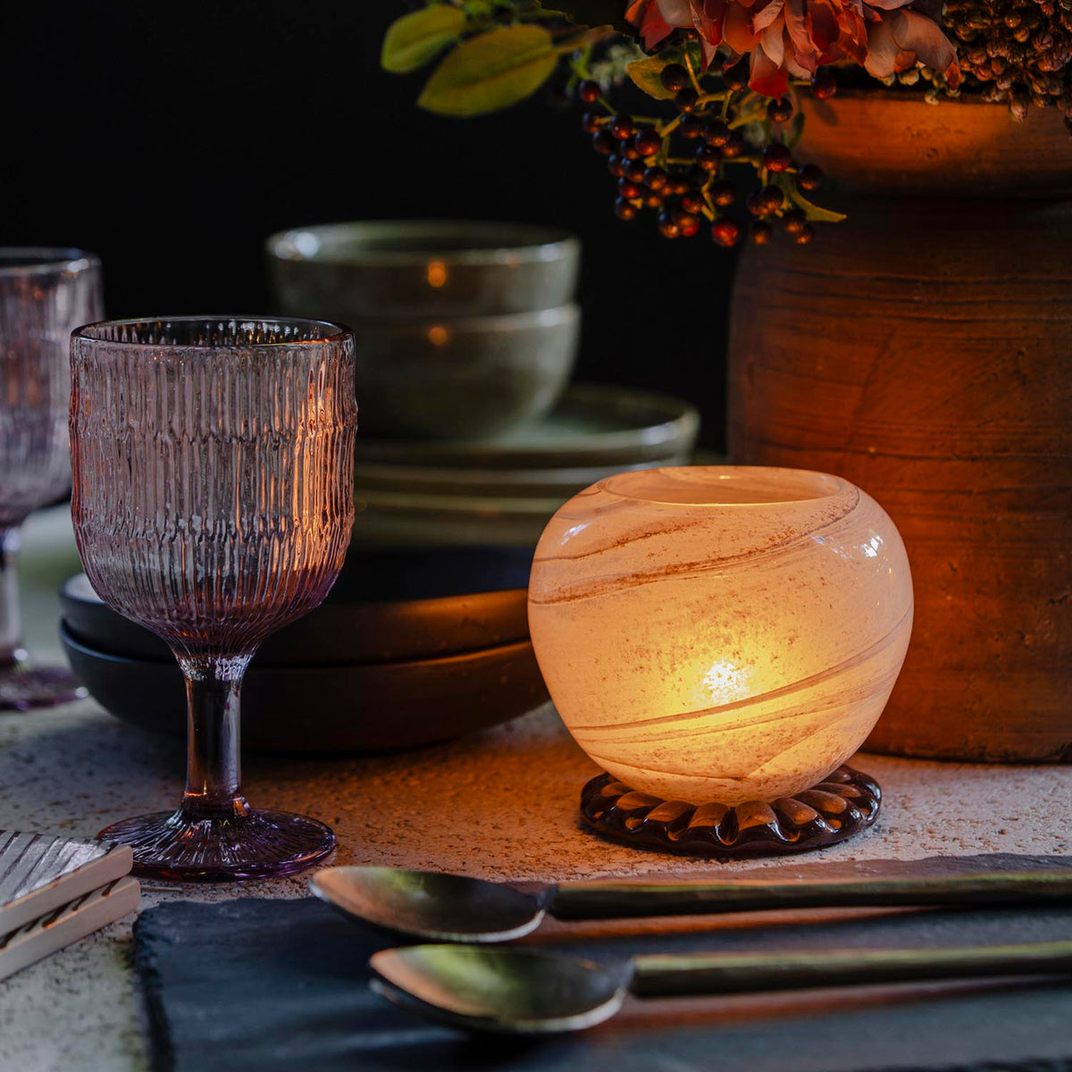 Ravello Glass Candle Holder, Peach