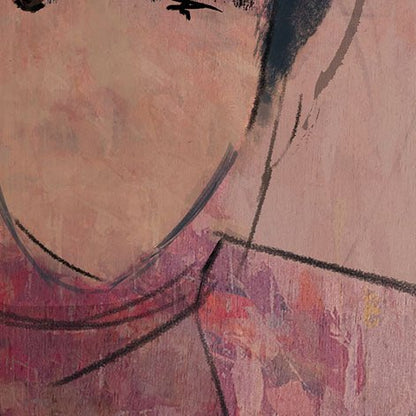 Detail of blush tones on portrait of woman.