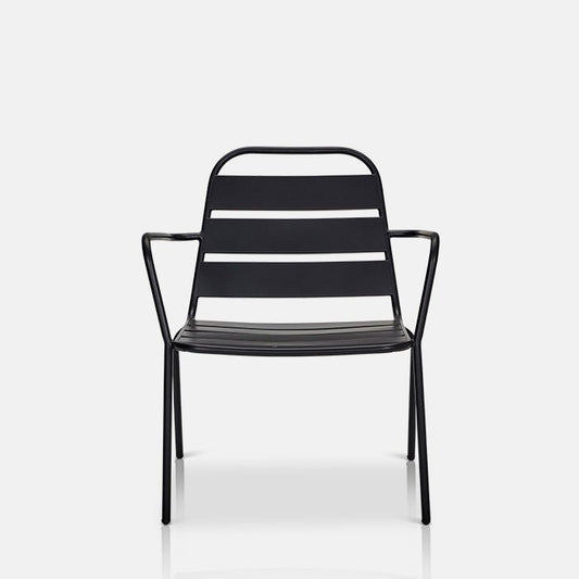 Cutout image on a white background of a classic black garden lounge chair. 