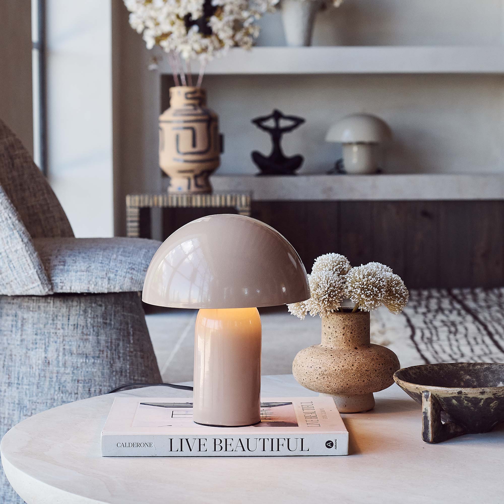 Decker Metal Table Lamp, Taupe | Mushroom Lamp | Abigail Ahern