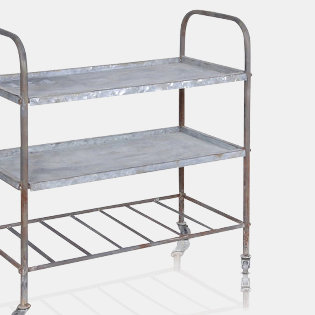 A closeup of the finish of the shelves on the Dolstin Drinks Trolley.