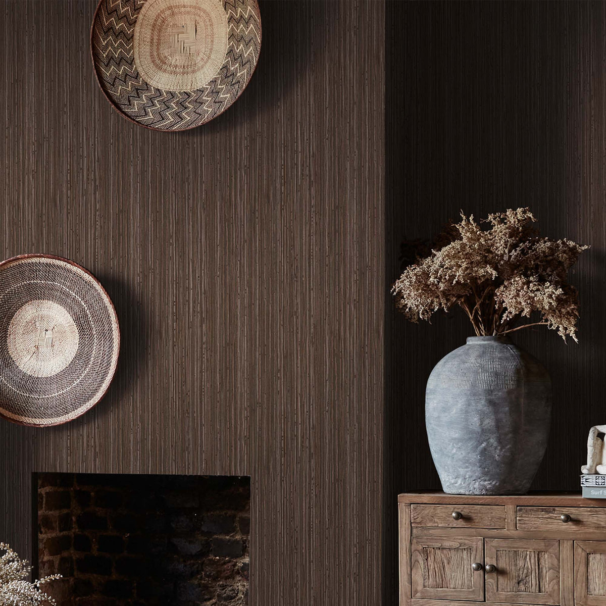Fibre Stripe Wallpaper, Chocolate