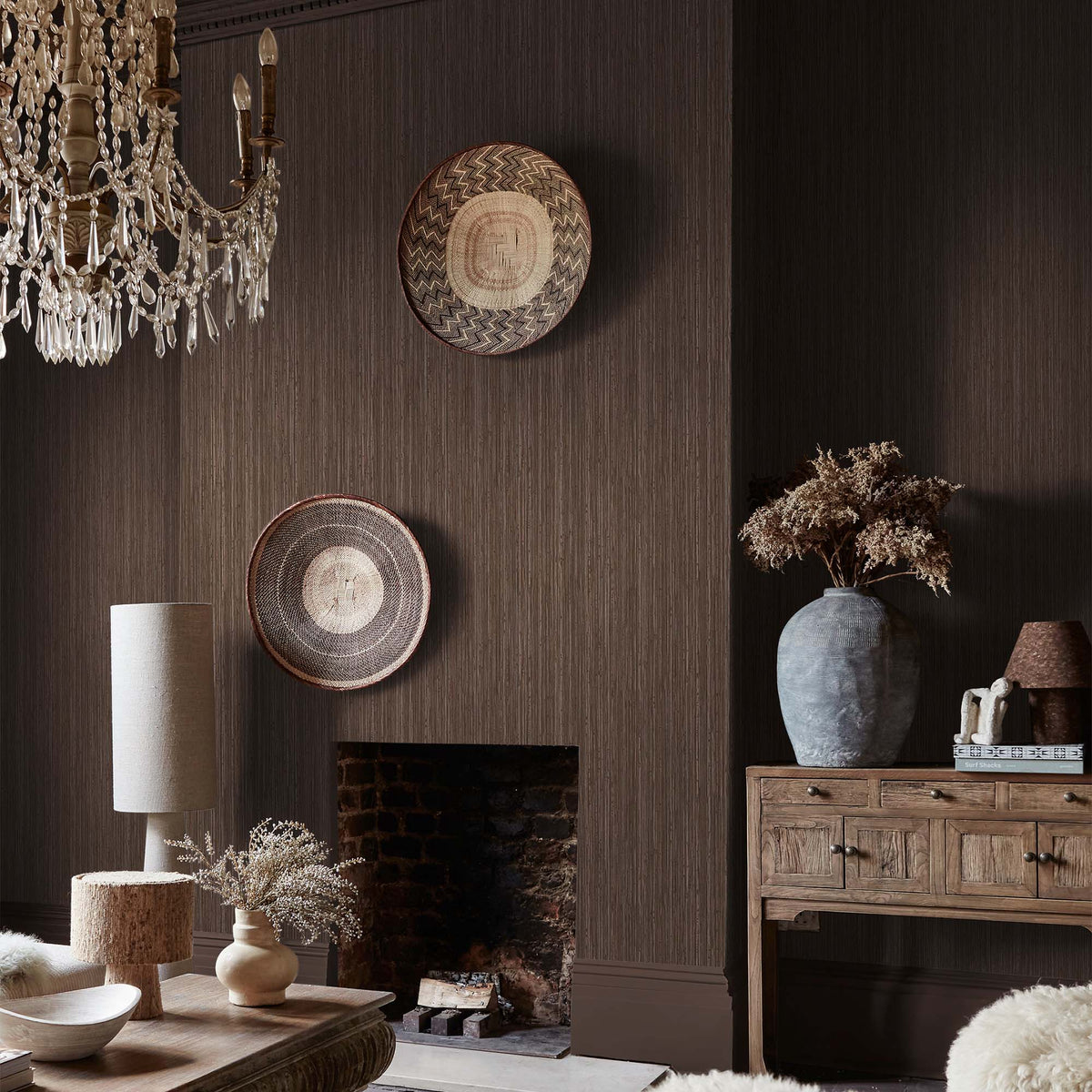 Fibre Stripe Wallpaper, Chocolate