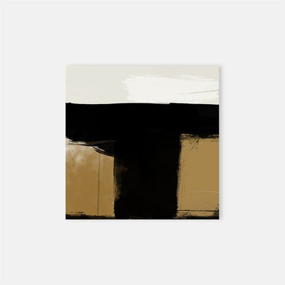 Square abstract print of chunky brushstrokes in black, cream and gold