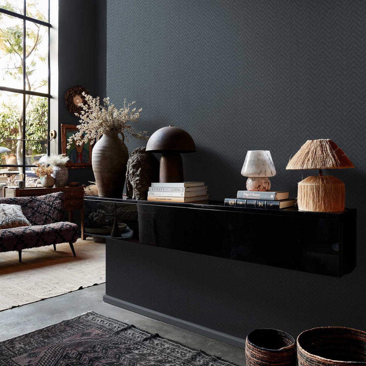 Herringbone Weave Wallpaper, Dusk