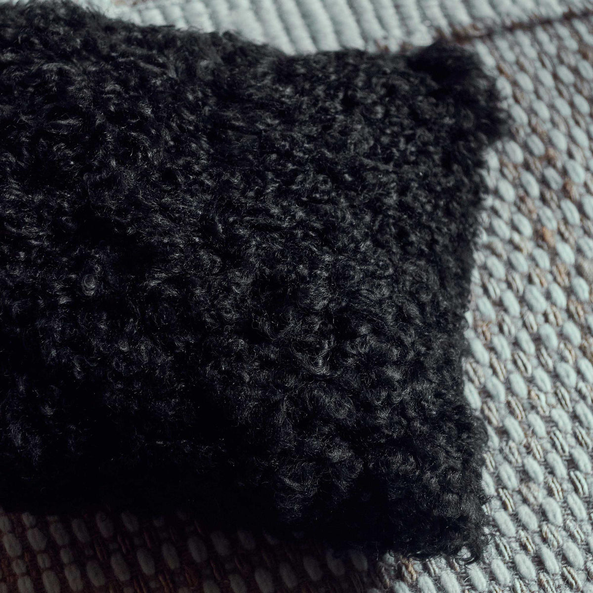 Kaber sheepskin cushion black shaggy faux fur square luxury home decor styled