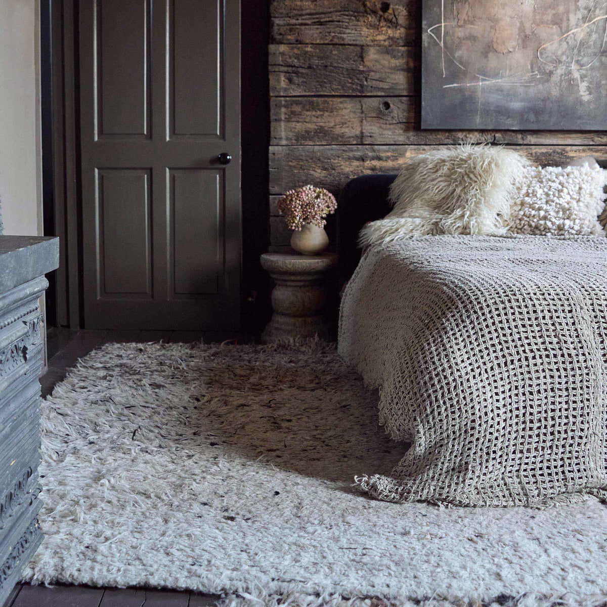 Kanpur rug wool shaggy gradient cream brown grey modern home decor Abigail Ahern