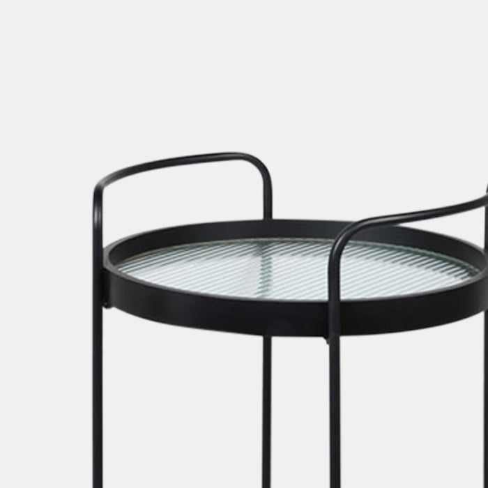 The Levan Drinks Trolley, a 2-tiered trolley with a black iron frame and ridged effect glass with an industrial feel.