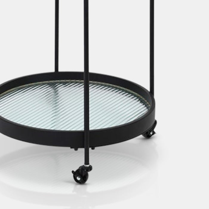 The Levan Drinks Trolley, a 2-tiered trolley with a black iron frame and ridged effect glass with an industrial feel.