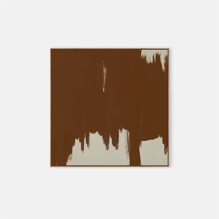 Abstract brushstroke print in brown and cream in square frame