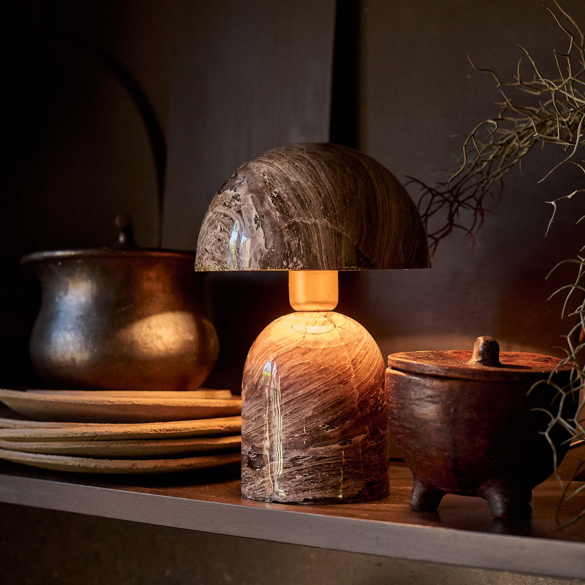Nova table lamp brown faux marble dome shade modern sculptural lighting Abigail Ahern contemporary
