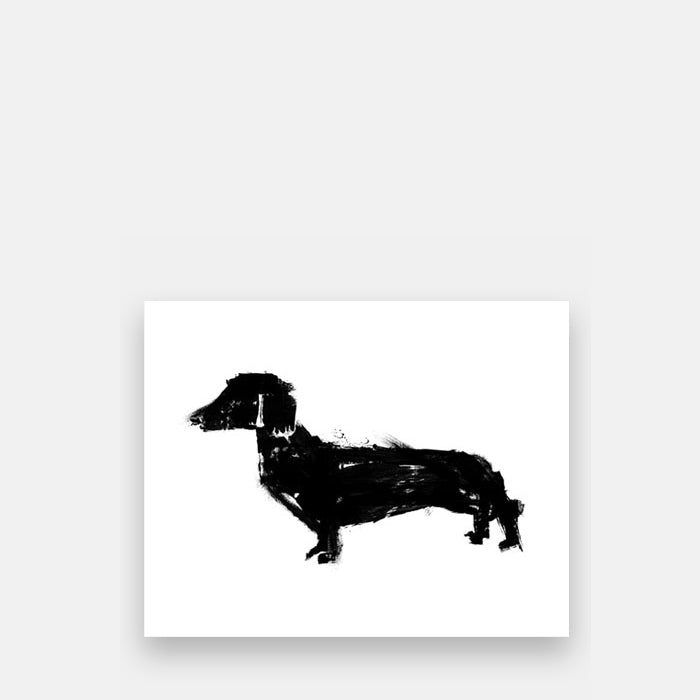  Black and white abstract print of a dachshund dog