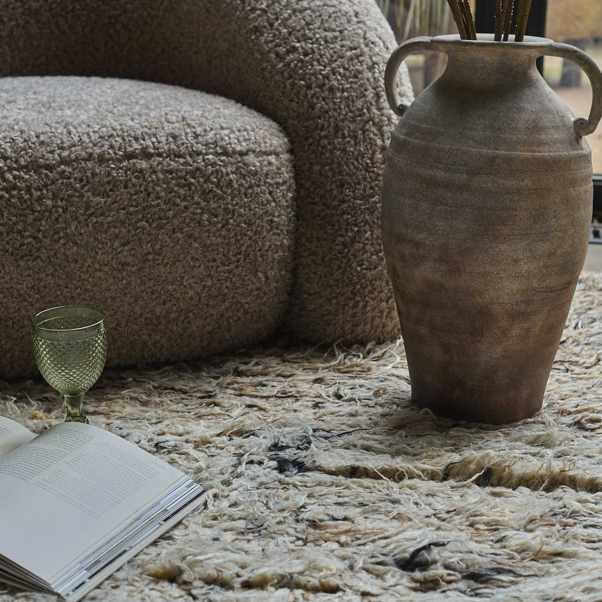 Pune rug wool shaggy deep pile lozenge pattern modern home decor styled