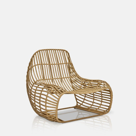 Cutout image of a statement wicker chair. This sculptural piece is perfect as a statement chair in your garden.