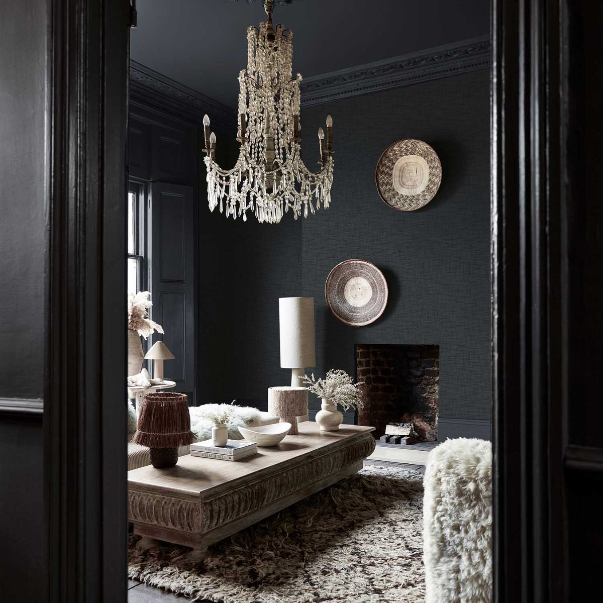 Weathered Linen Wallpaper, Midnight