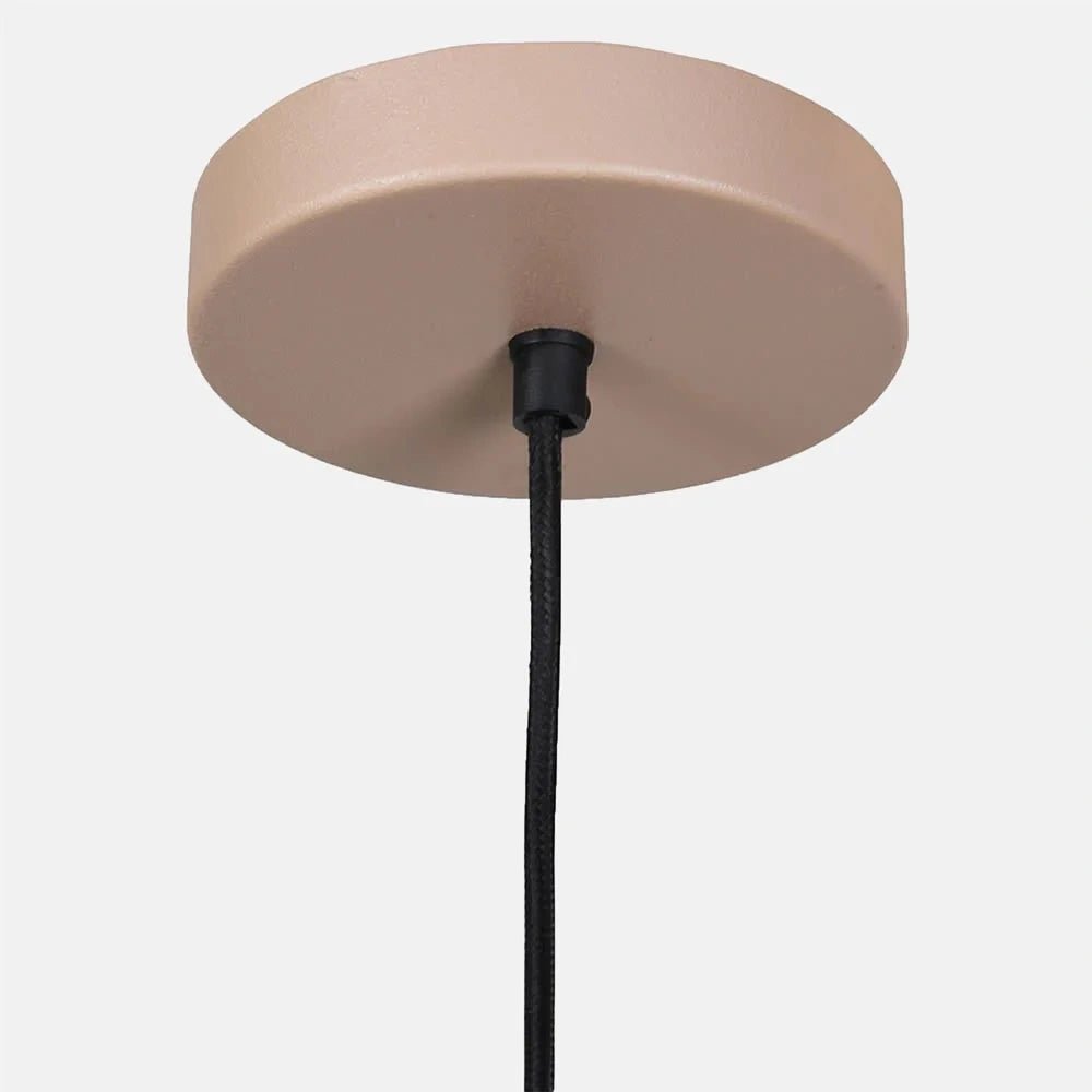 Westcott paper rope pendant ceiling fitting shown close up, with a round pale canopy, gently curved edge and black cord descending from the central mount.