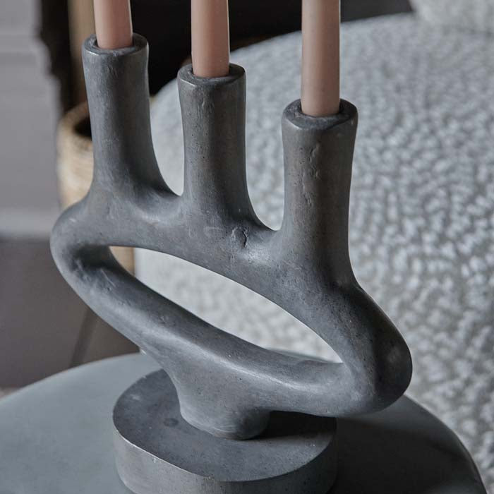 Grey three-candle candleholder in rustic ecomix.