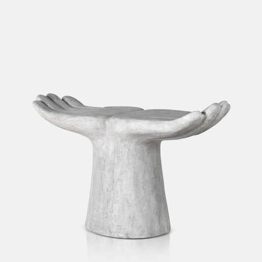 White, textured stool in the shape of two hands