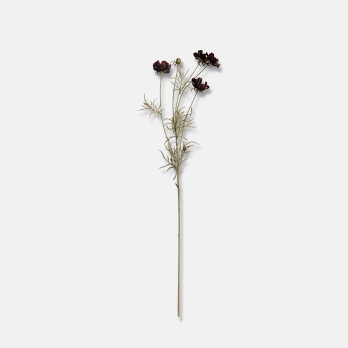 Artificial cosmos red faux fake flower stem botanical realistic home decor arrangement closeup