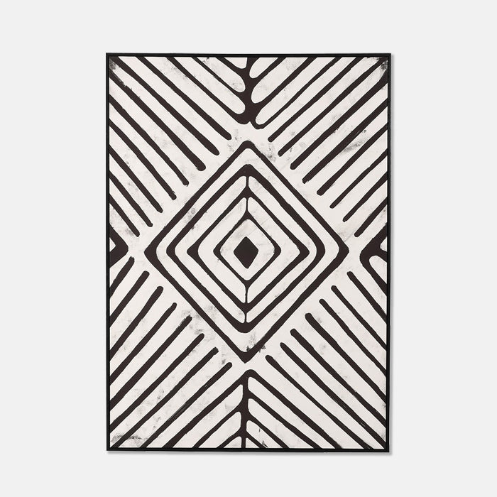 Rectangular black and white line print canvas with a thin black frame