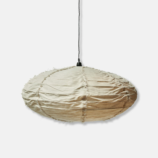 Oval fabric lampshade in natural creamy linen.